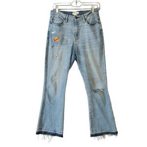 MM Vintage Women's Flare Raw Hem Embroidered Rocket Ship Sun Rainbow Jeans 29